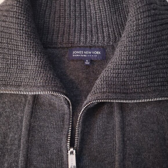 Jones New York Signature Woman Ladies Size 1X Dark Grey Wool Full Zip Cardigan - Picture 4 of 11